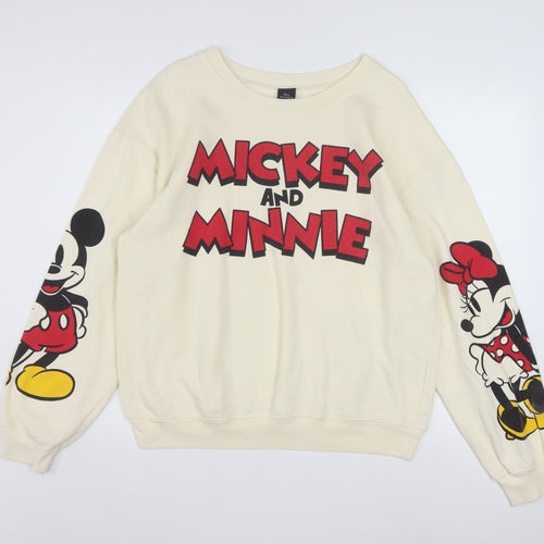 Disney Girls Beige Mickey and Minnie Sweatshirt L 11-13 Years Pullover