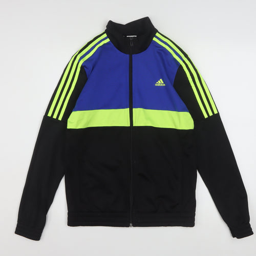 Adidas Boys Black Blue Green Track Jacket 13-14 Years Full Zip Sportswear
