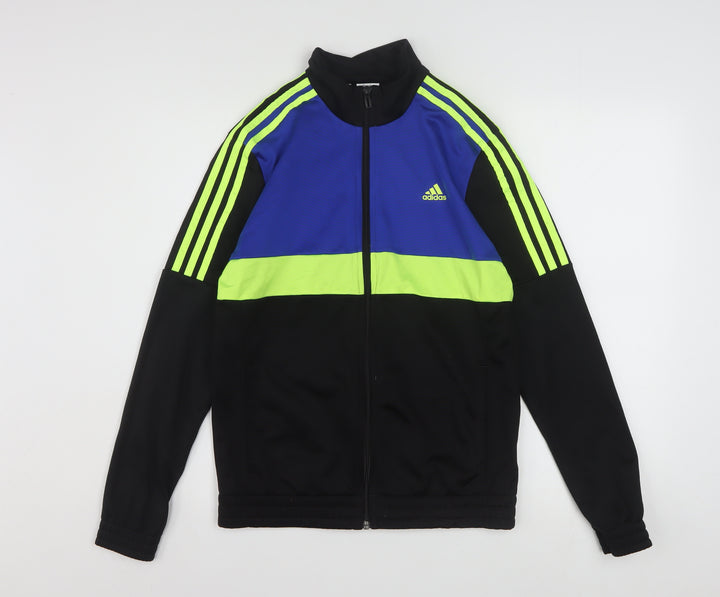 Adidas Boys Black Blue Green Track Jacket 13-14 Years Full Zip Sportswear
