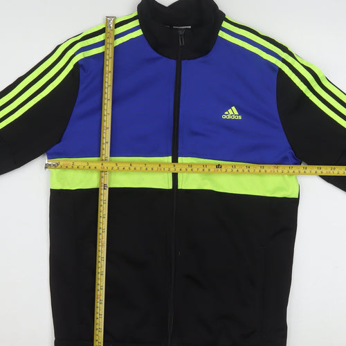 Adidas Boys Black Blue Green Track Jacket 13-14 Years Full Zip Sportswear