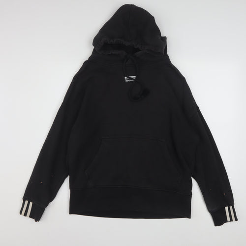 Adidas Women Black Size 10 Pullover Hoodie with Striped Cuffs