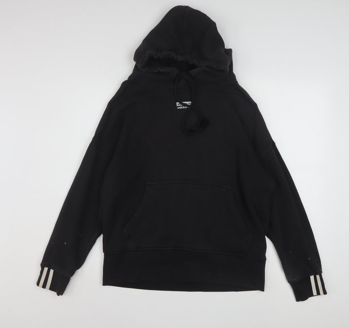 Adidas Women Black Size 10 Pullover Hoodie with Striped Cuffs