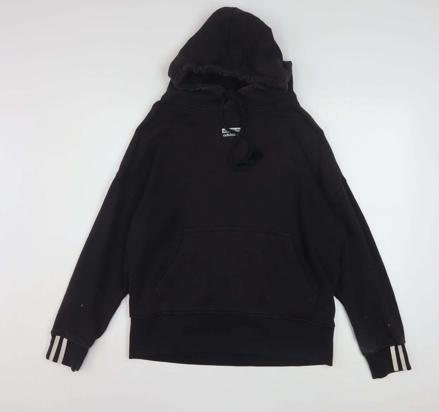 Adidas Women Black Size 10 Pullover Hoodie with Striped Cuffs