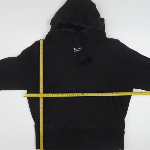 Adidas Women Black Size 10 Pullover Hoodie with Striped Cuffs