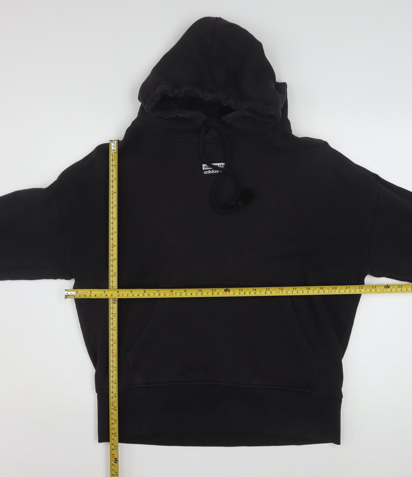 Adidas Women Black Size 10 Pullover Hoodie with Striped Cuffs