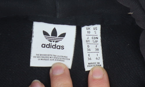 Adidas Women Black Size 10 Pullover Hoodie with Striped Cuffs