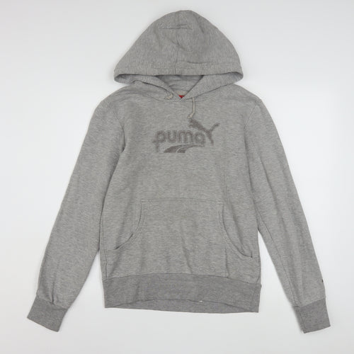 Puma Womens Grey Hoodie UK 12 Pullover Cotton Blend Logo Sweatshirt