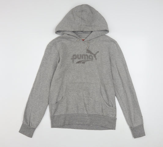 Puma Womens Grey Hoodie UK 12 Pullover Cotton Blend Logo Sweatshirt