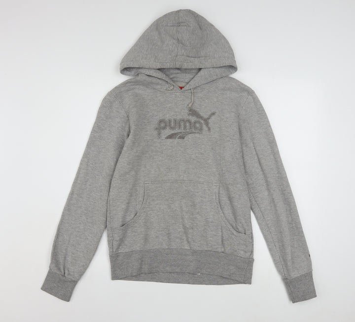 Puma Womens Grey Hoodie UK 12 Pullover Cotton Blend Logo Sweatshirt