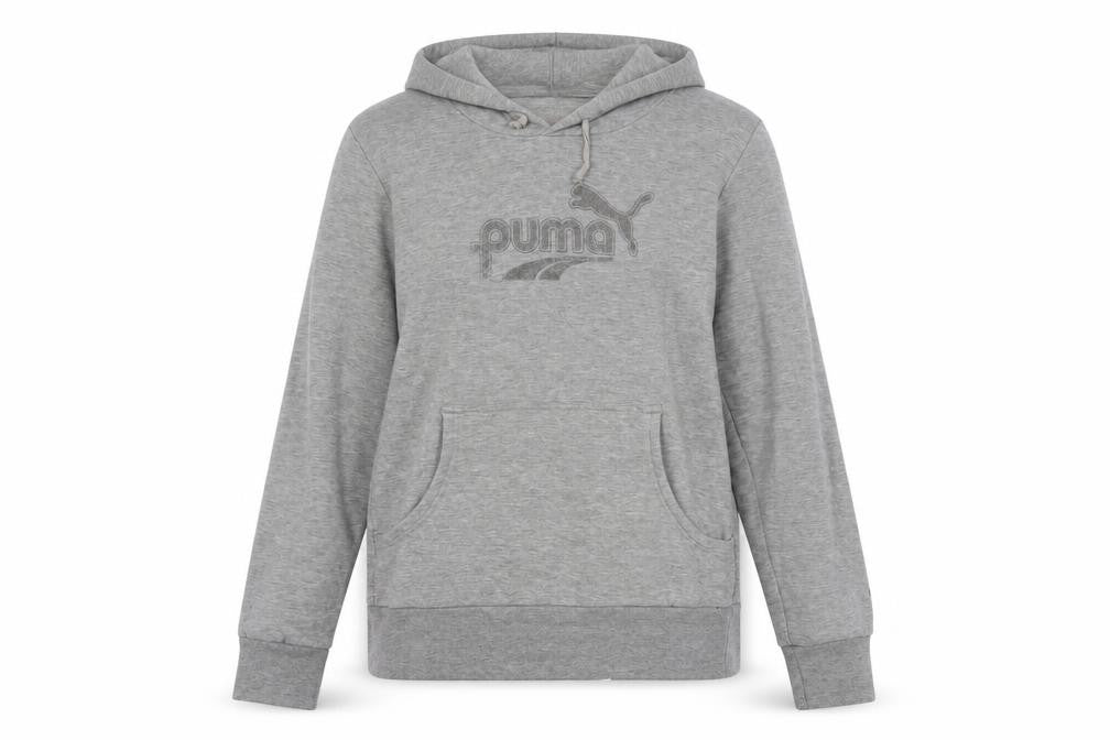 Front view of Puma women’s grey hoodie uk 12 pullover cotton blend logo sweatshirt