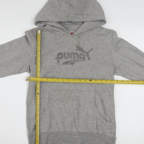 Puma Womens Grey Hoodie UK 12 Pullover Cotton Blend Logo Sweatshirt