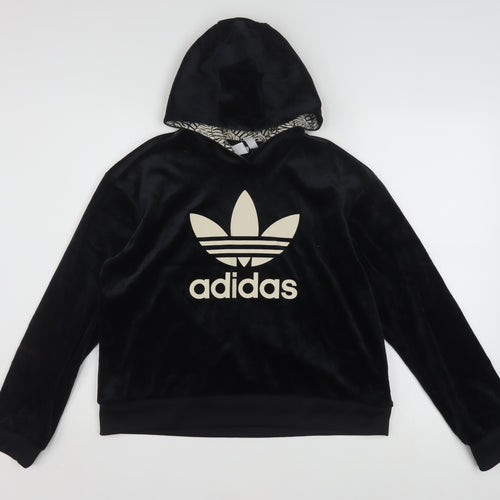 adidas Girls Black Velvet Hooded Pullover Sweatshirt 14-15 Years XL