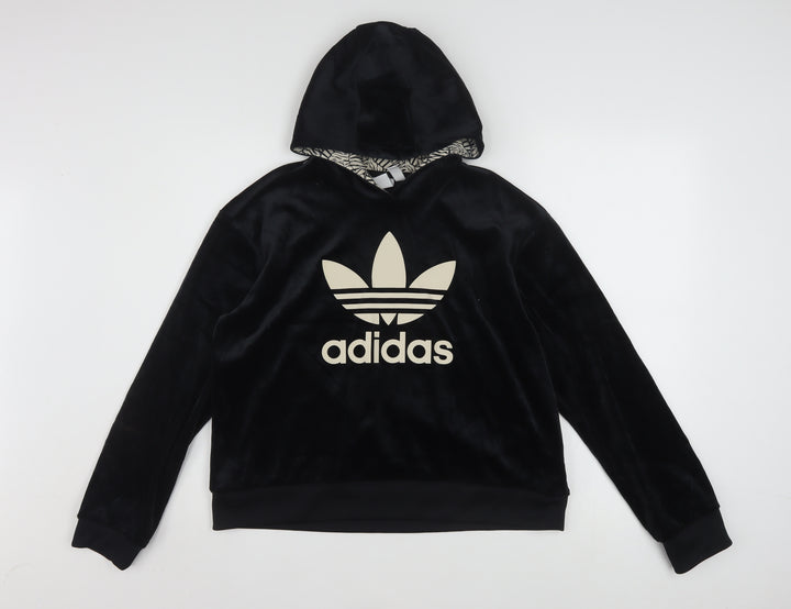 adidas Girls Black Velvet Hooded Pullover Sweatshirt 14-15 Years XL