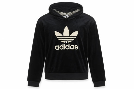 Front view of adidas girls’ black velvet hooded pullover sweatshirt 14-15 years xl