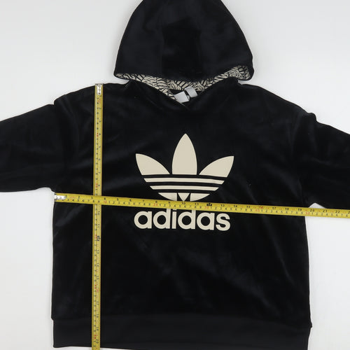 adidas Girls Black Velvet Hooded Pullover Sweatshirt 14-15 Years XL