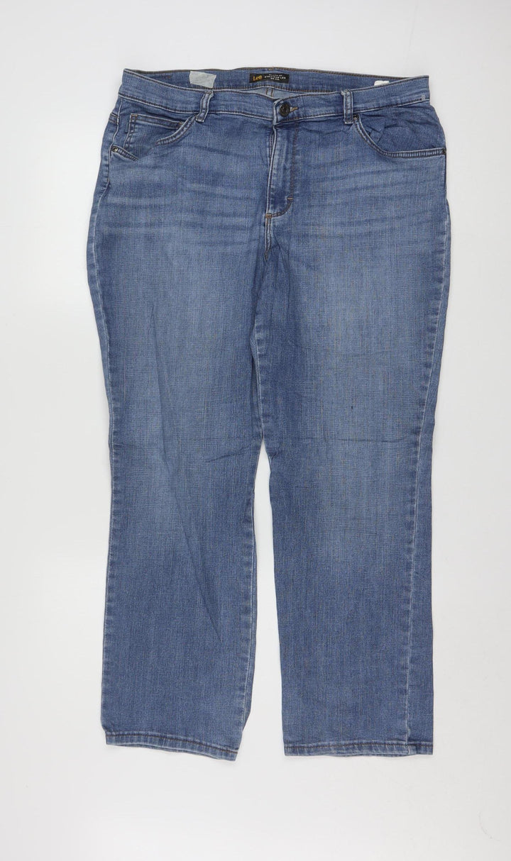 Lee Womens Blue Straight Leg Relaxed Fit Mid Rise Jeans Size 16