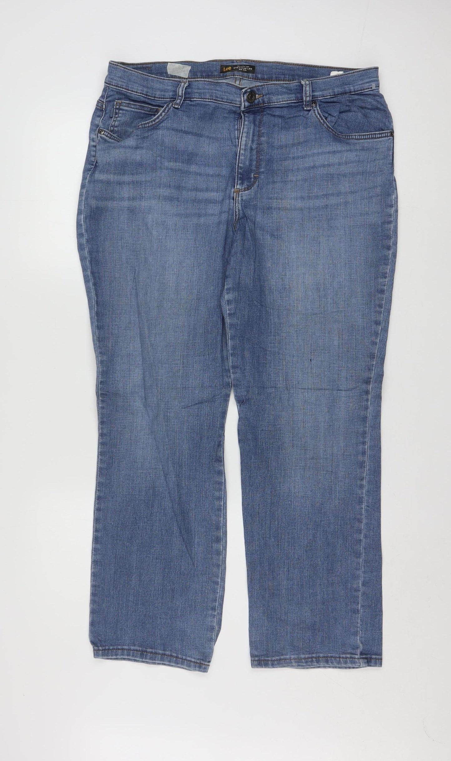 Lee Womens Blue Straight Leg Relaxed Fit Mid Rise Jeans Size 16