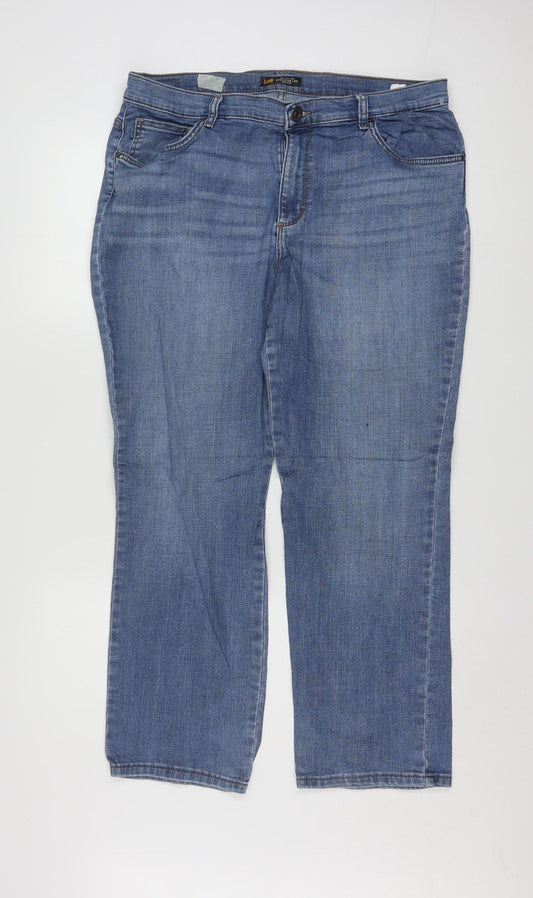 Lee Womens Blue Straight Leg Relaxed Fit Mid Rise Jeans Size 16