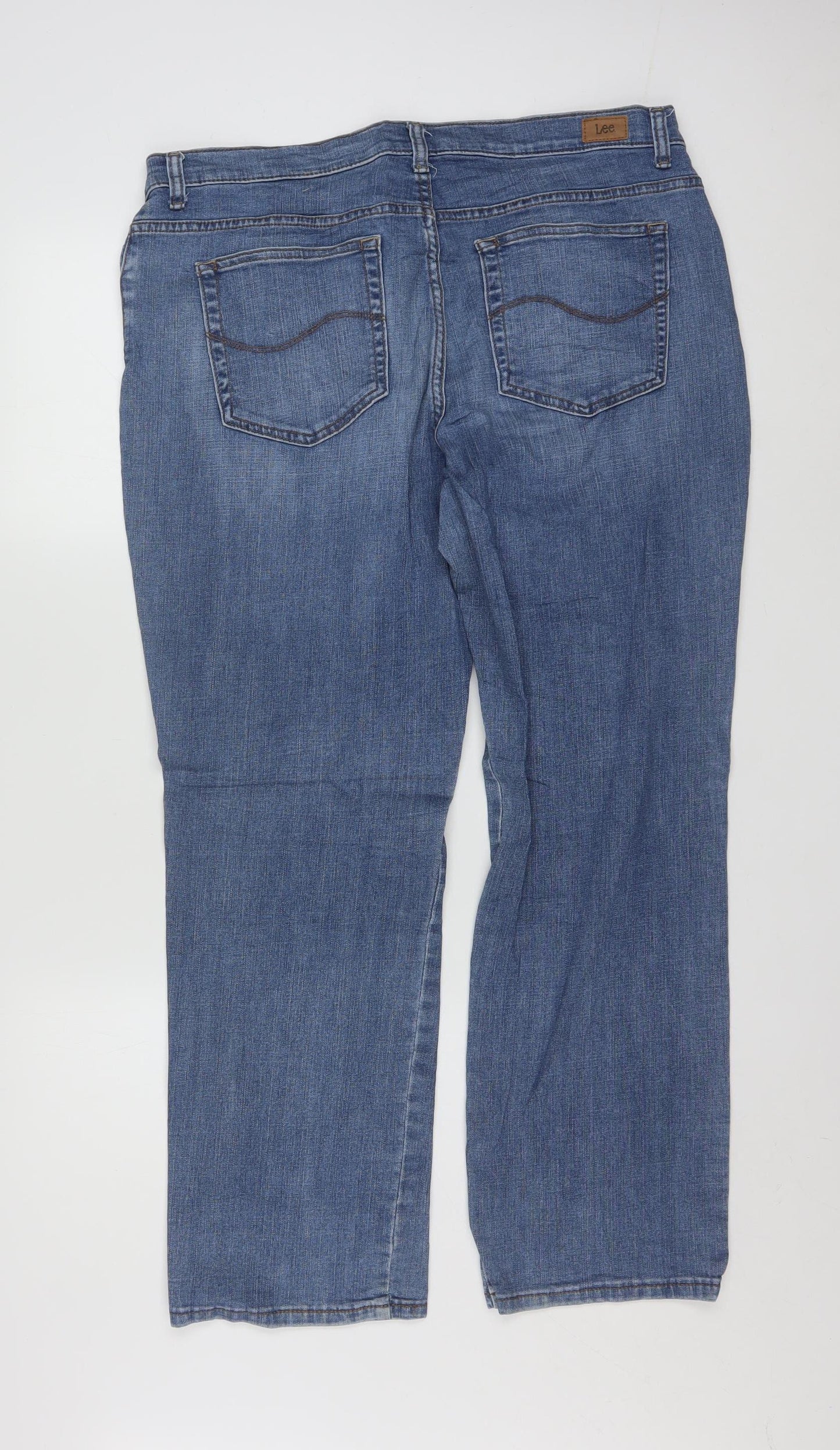 Lee Womens Blue Straight Leg Relaxed Fit Mid Rise Jeans Size 16