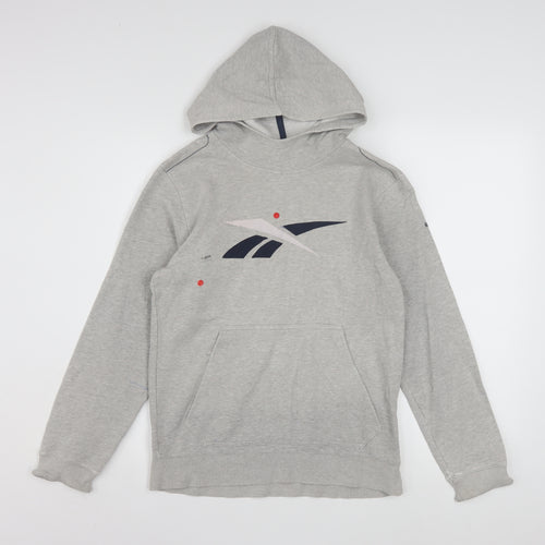 Reebok Girls Grey Hoodie 11-12 Years Pullover Graphic Logo Sweatshirt