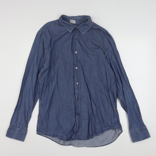 Hugo Boss Men's Blue Slim Fit Long Sleeve Cotton Button-Up Shirt XL