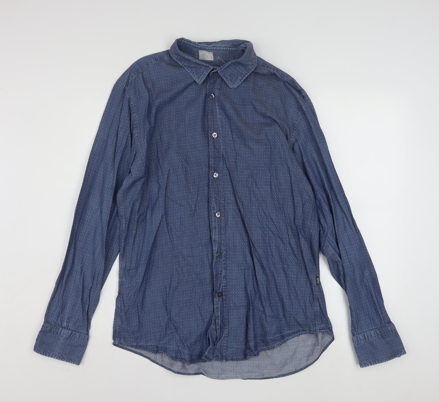 Hugo Boss Men's Blue Slim Fit Long Sleeve Cotton Button-Up Shirt XL