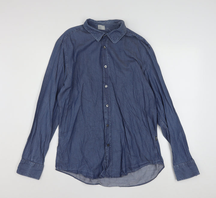Hugo Boss Men's Blue Slim Fit Long Sleeve Cotton Button-Up Shirt XL