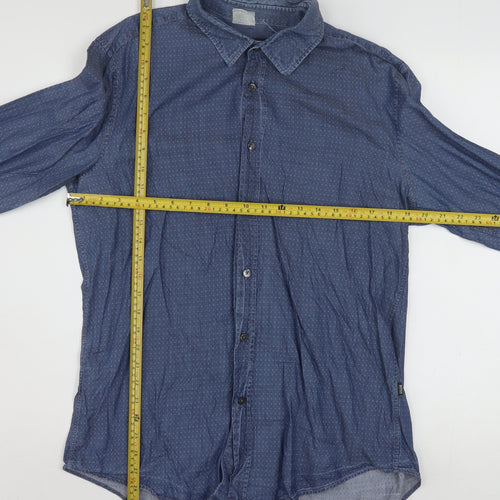 Hugo Boss Men's Blue Slim Fit Long Sleeve Cotton Button-Up Shirt XL