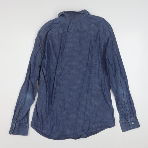Hugo Boss Men's Blue Slim Fit Long Sleeve Cotton Button-Up Shirt XL