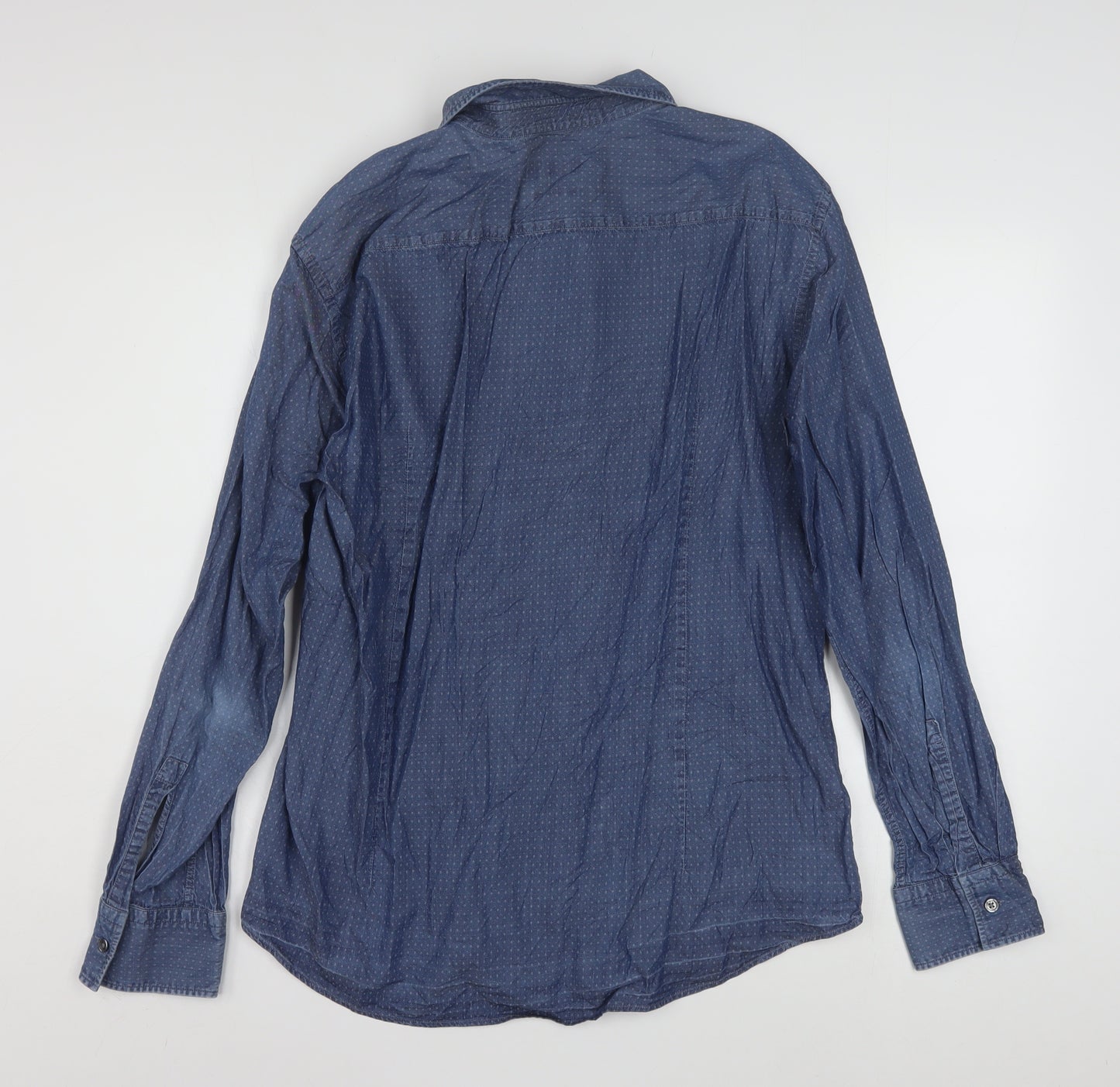 Hugo Boss Men's Blue Slim Fit Long Sleeve Cotton Button-Up Shirt XL