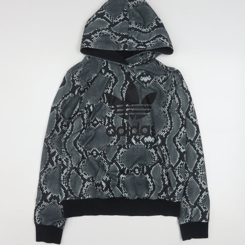Adidas Womens Black Snake Print Pullover Hoodie Size 14 UK