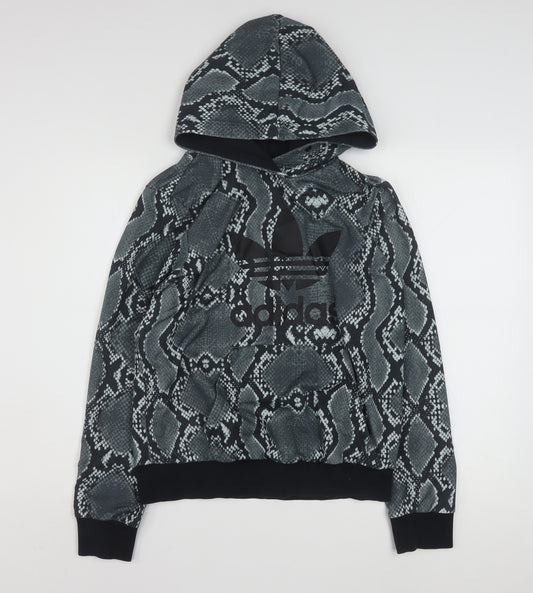 Adidas Womens Black Snake Print Pullover Hoodie Size 14 UK