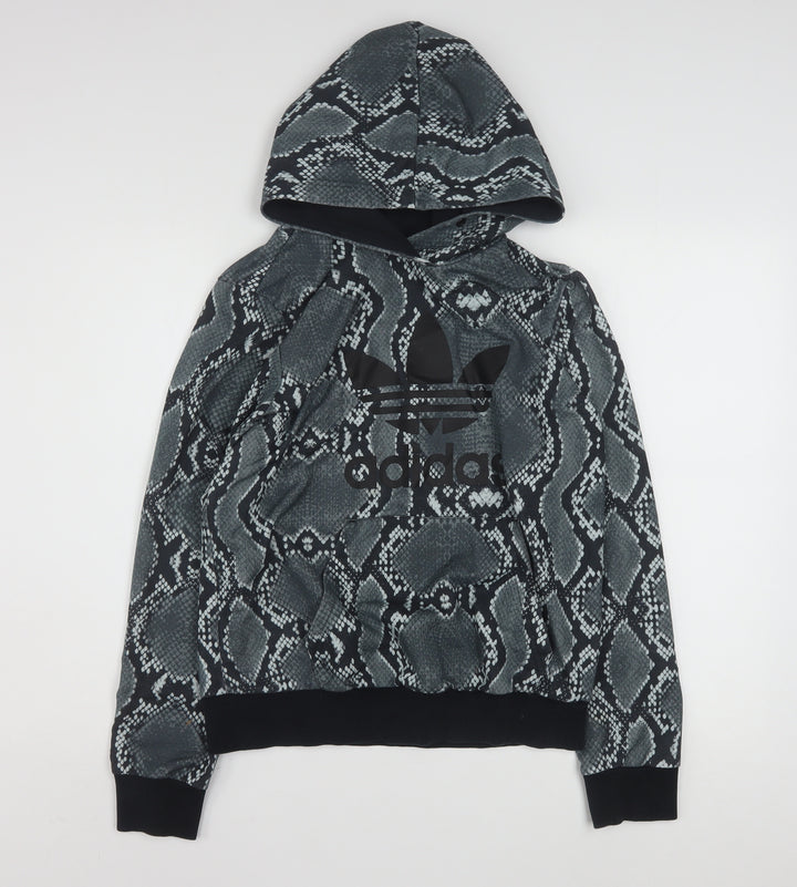 Adidas Womens Black Snake Print Pullover Hoodie Size 14 UK