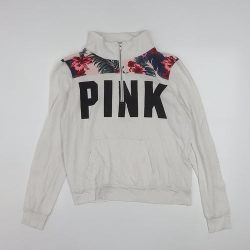 Victoria's Secret PINK Women's White Floral 1/4 Zip Sweatshirt Size M