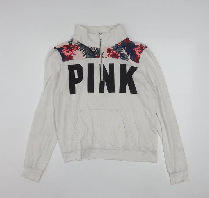 Victoria's Secret PINK Women's White Floral 1/4 Zip Sweatshirt Size M