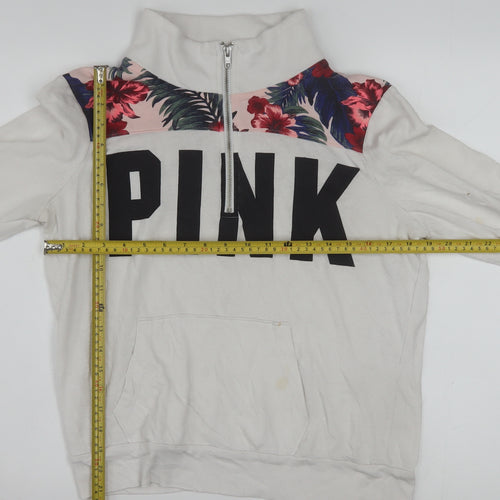 Victoria's Secret PINK Women's White Floral 1/4 Zip Sweatshirt Size M
