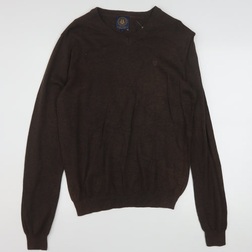 Henry Choice Men's Brown V-Neck Cotton Jumper Size S