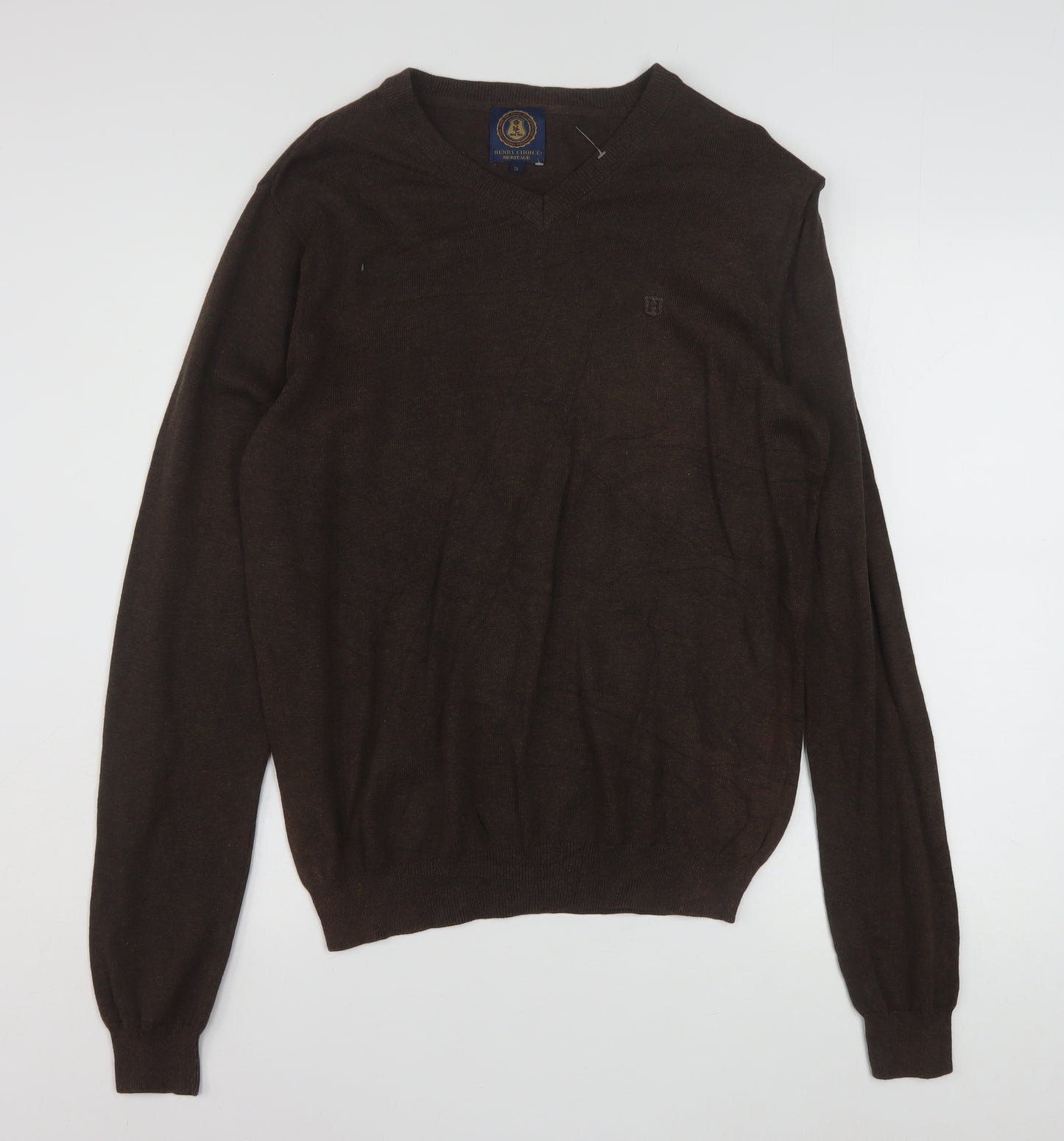 Henry Choice Men's Brown V-Neck Cotton Jumper Size S
