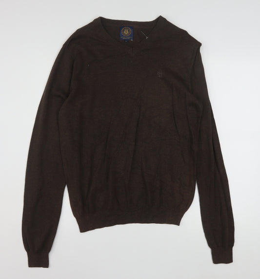 Henry Choice Men's Brown V-Neck Cotton Jumper Size S