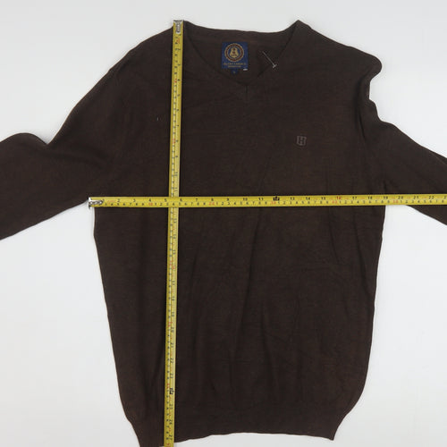 Henry Choice Men's Brown V-Neck Cotton Jumper Size S