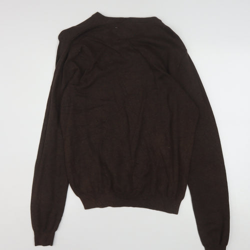 Henry Choice Men's Brown V-Neck Cotton Jumper Size S