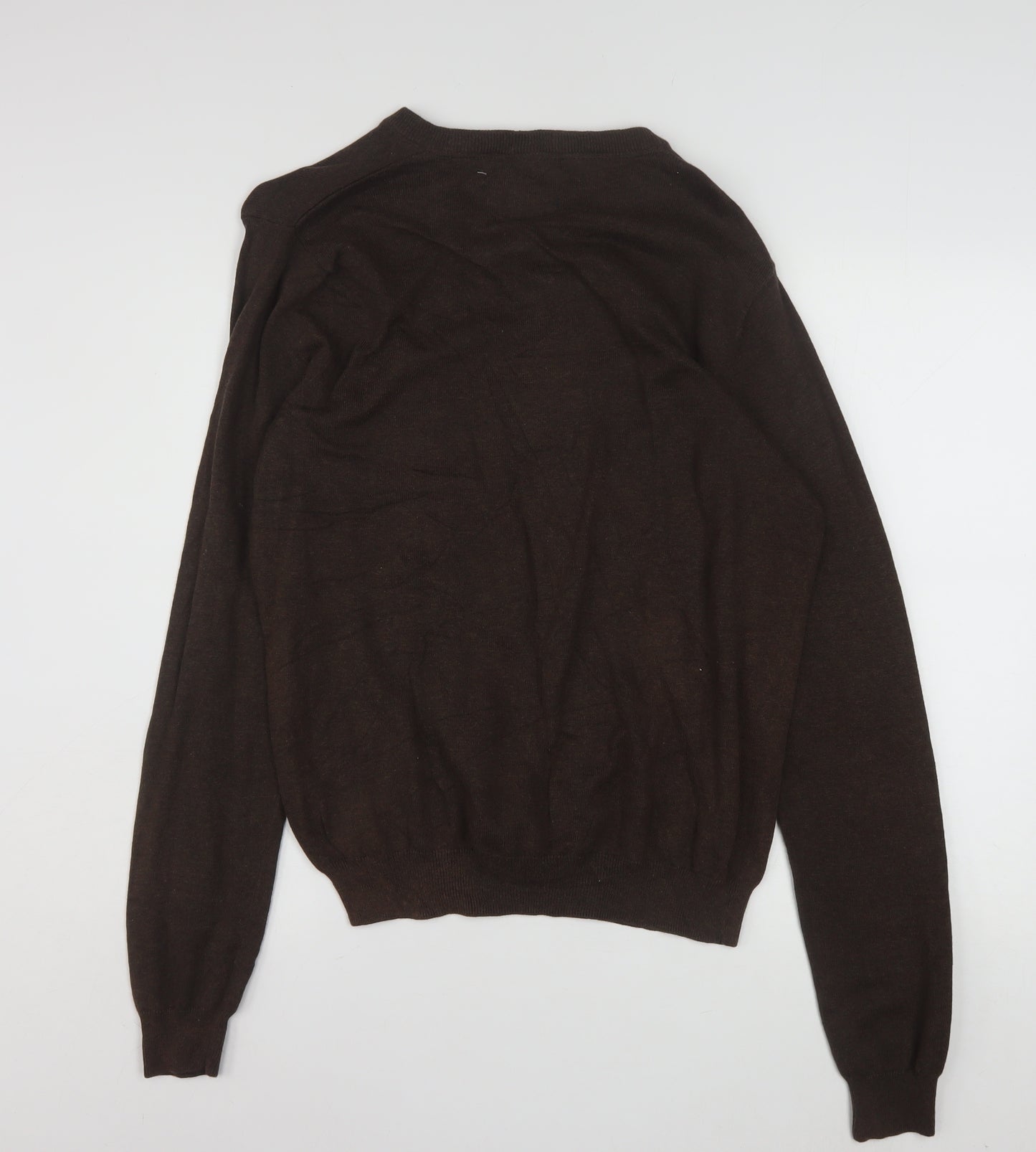 Henry Choice Men's Brown V-Neck Cotton Jumper Size S