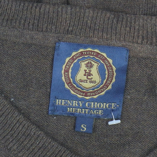 Henry Choice Men's Brown V-Neck Cotton Jumper Size S