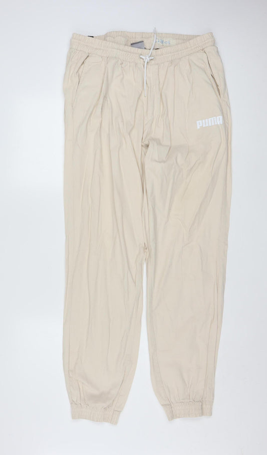 Puma Men Beige Cotton Jogger Trousers XL Regular Fit