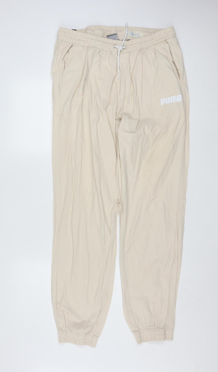 Puma Men Beige Cotton Jogger Trousers XL Regular Fit