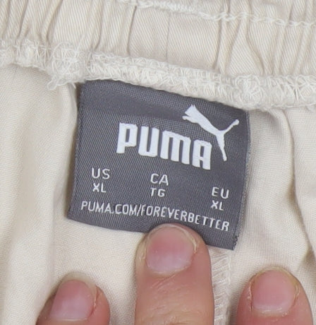 Puma Men Beige Cotton Jogger Trousers XL Regular Fit