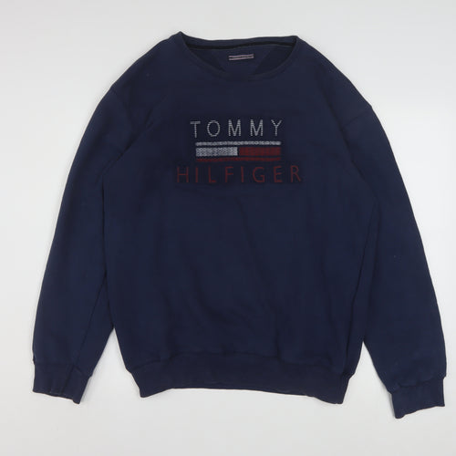 Tommy Hilfiger Men's Blue 2XL Pullover Sweatshirt Crew Neck Embroidered Logo