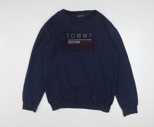 Tommy Hilfiger Men's Blue 2XL Pullover Sweatshirt Crew Neck Embroidered Logo
