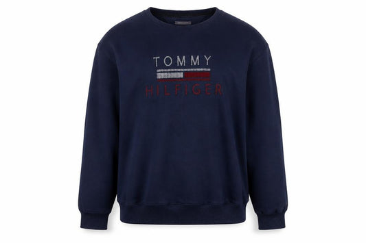 Front view of Tommy Hilfiger Men's Blue 2XL Pullover Sweatshirt Crew Neck Embroidered Logo