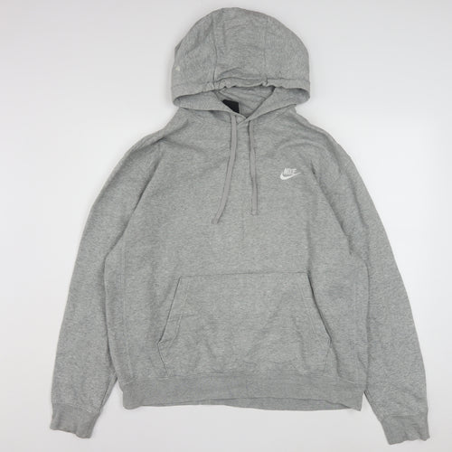 Nike Men’s Grey Pullover Hoodie L Regular Fit Logo Fleece